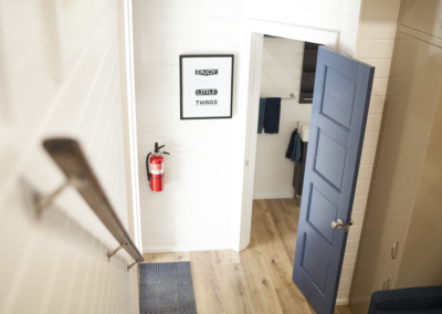 Open door with bathroom